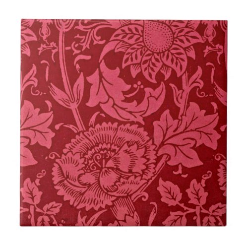 Raspberry pink and rose floral design ceramic tile