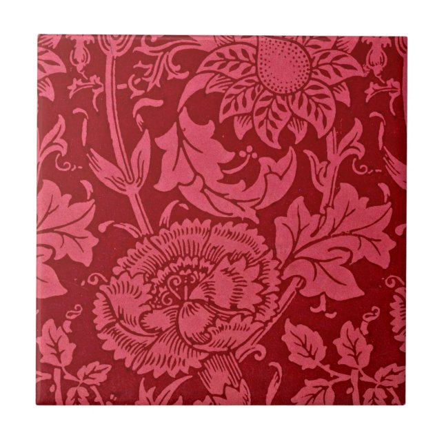 Raspberry pink and rose floral design ceramic tile (Front)