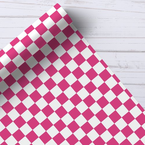 Raspberry Pink and White Checkerboard Pattern Wrapping Paper