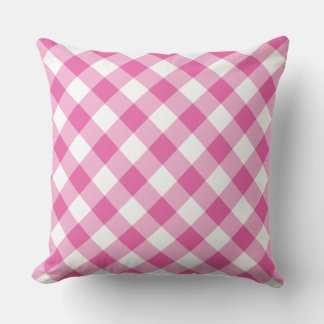 Raspberry Pink and White Jumbo Check Gingham Throw Pillow