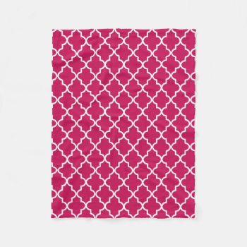 Raspberry Pink And White Moroccan Quatrefoil Fleece Blanket by cardeddesigns at Zazzle