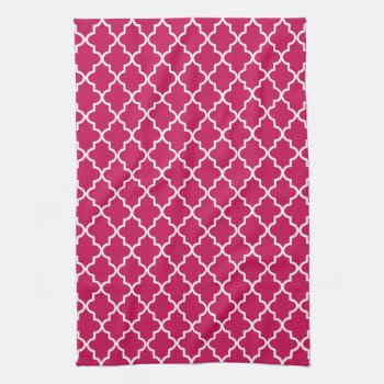 Raspberry Pink And White Moroccan Quatrefoil Towel by cardeddesigns at Zazzle