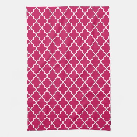 Raspberry Pink And White Moroccan Quatrefoil Towel