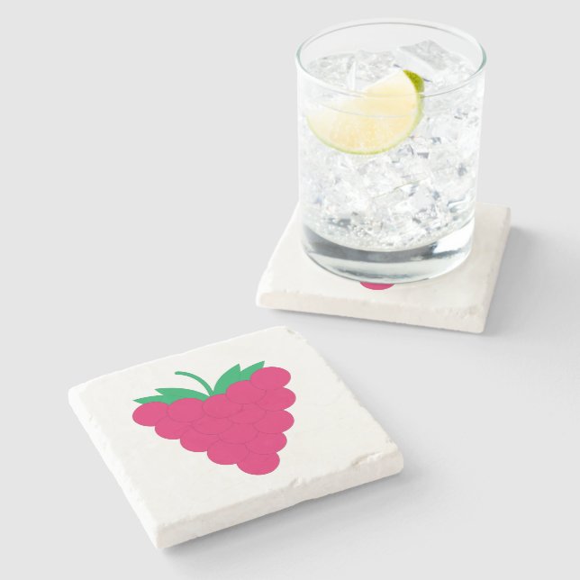 Raspberry Pink Berry Fruit Stone Coaster (Side)