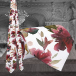 Raspberry Pink Burgundy Peony Garden Wedding Neck Tie<br><div class="desc">A burgundy wedding neck tie featuring watercolor-painted raspberry pink red burgundy peonies with deep green,  pink and peach greenery against a solid pure white background.</div>