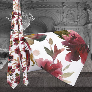 Raspberry Pink Burgundy Peony Garden Wedding Neck Tie
