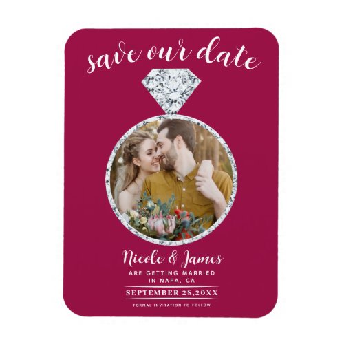 Raspberry Pink Diamond Ring Bling Save the Date Magnet