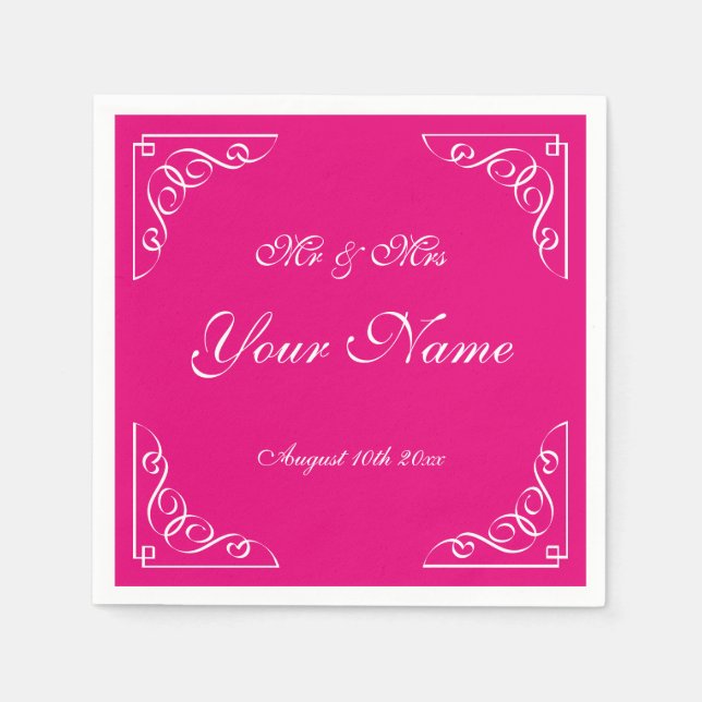 Raspberry pink elegant border wedding party napkin (Front)