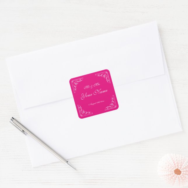 Raspberry pink elegant border wedding stickers (Envelope)