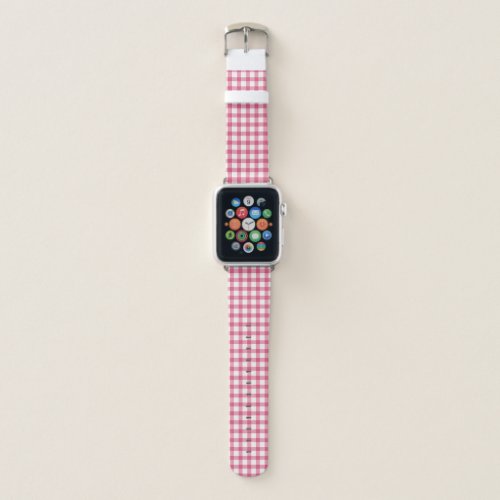 Raspberry Pink Gingham Plaid Checked Pattern Apple Watch Band