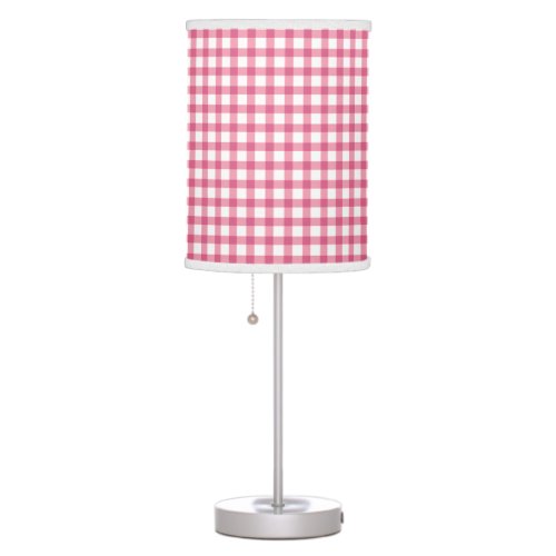 Raspberry Pink Gingham Plaid Checked Pattern Table Lamp