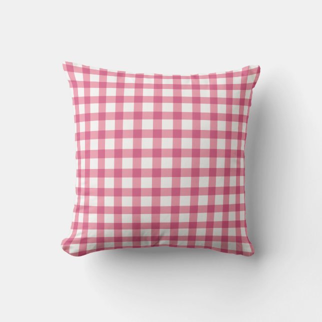 Raspberry Pink Gingham Plaid Checked Pattern Throw Pillow (Front)