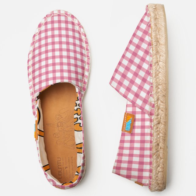 Raspberry Pink Gingham Plaid Checker Pattern Espadrilles (Side)