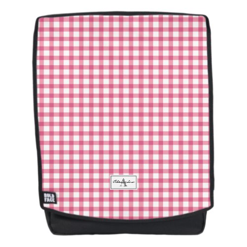 Raspberry Pink Gingham Plaid Pattern Monogram Backpack