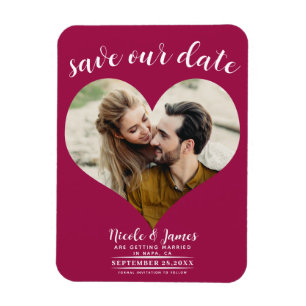 Raspberry Pink Heart Photo Wedding Save the Date Magnet