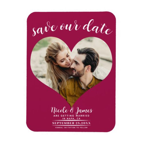 Raspberry Pink Heart Photo Wedding Save the Date Magnet