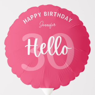 Raspberry Pink Hello 30 Personalized Birthday Balloon