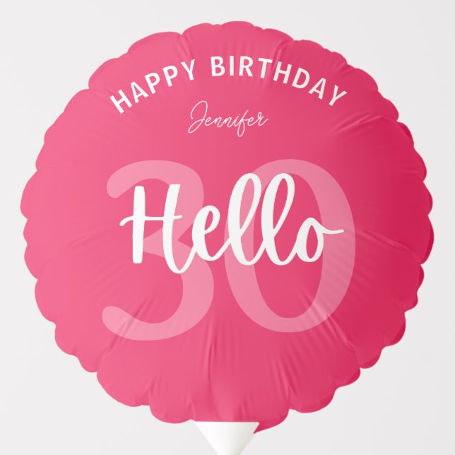Raspberry Pink Hello 30 Personalized Birthday  Balloon (Front)