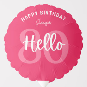 Raspberry Pink Hello 80 Personalized Birthday Balloon