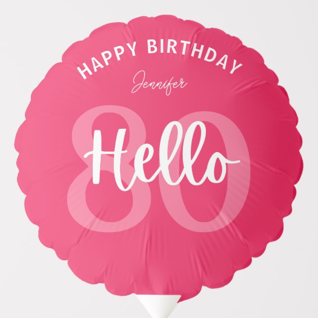 Raspberry Pink Hello 80 Personalized Birthday  Balloon (Front)