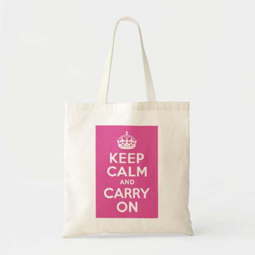 Raspberry Pink Keep Calm and Carry On Tote Bag