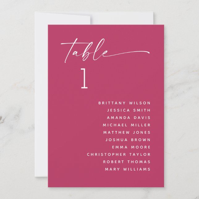 Raspberry Pink Minimalist Wedding Seating Chart Invitation (Front)