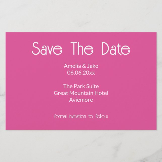Raspberry Pink Modern Wedding Save the date Card (Front)