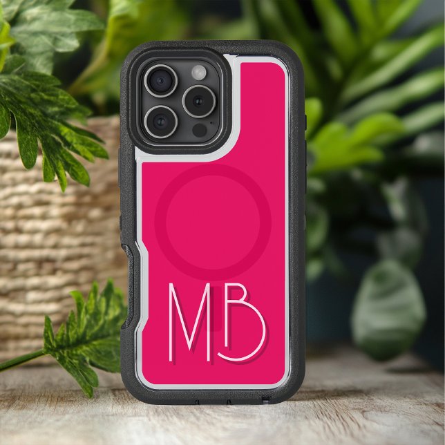 Raspberry Pink Monogram Initials Minimalist Otterbox iPhone Case (Creator Uploaded)