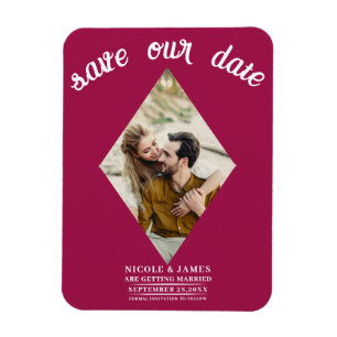 Raspberry Pink Photo Wedding Save the Date Magnet