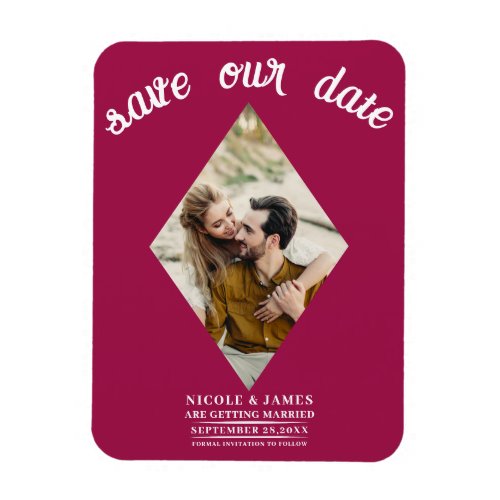 Raspberry Pink Photo Wedding Save the Date Magnet