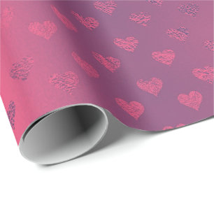 Raspberry Pink Red Metallic Hearts Bridal Shower Wrapping Paper