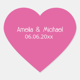 Raspberry Pink Save The Date Heart Sticker