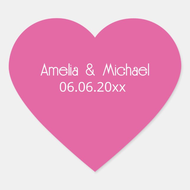 Raspberry Pink Save The Date Heart Sticker (Front)