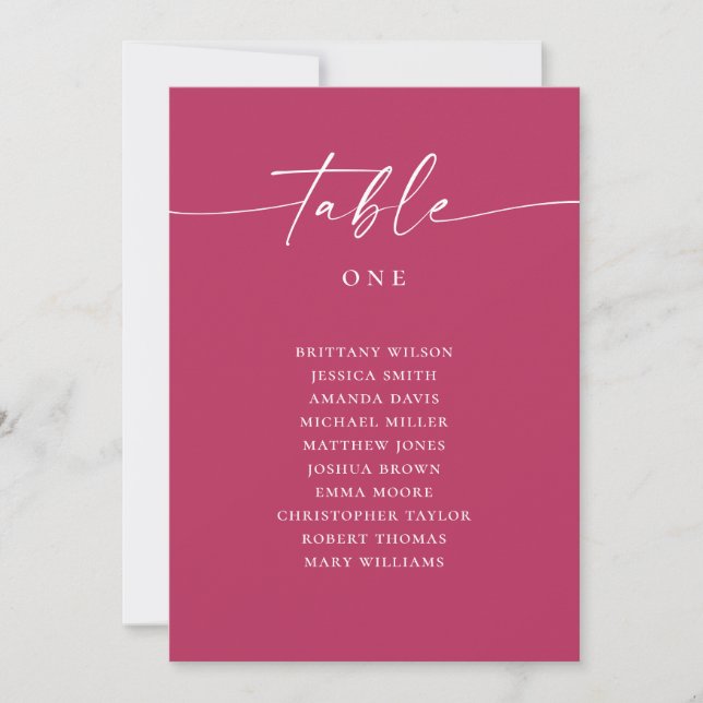 Raspberry Pink Script Wedding Table Seating Chart Invitation (Front)
