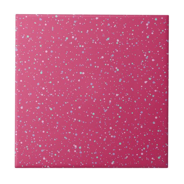 Raspberry Pink Speckled Pastel Splatter Paint Dots Ceramic Tile (Front)
