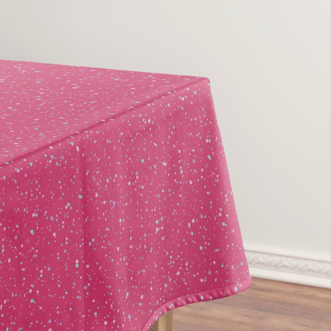 Raspberry Pink Speckled Pastel Splatter Paint Dots Tablecloth (In Situ)
