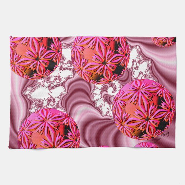 Raspberry Pink Vision, Abstract Snow Flakes Towel (Horizontal)