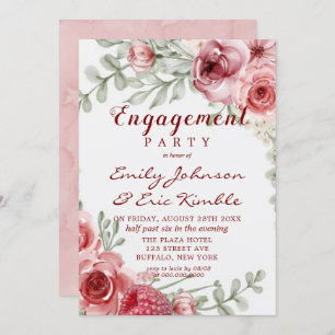 Raspberry Pink Watercolor Peony Engagement Party   Invitation