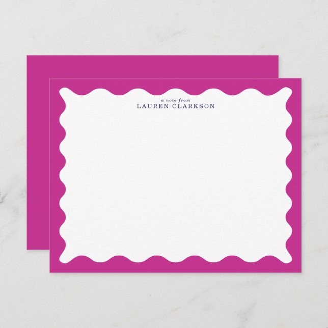 Raspberry Pink Wavy Frame Note Card (Front/Back)