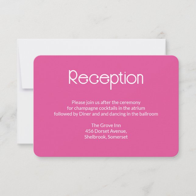 Raspberry  Pink Wedding Reception Details Card (Front)