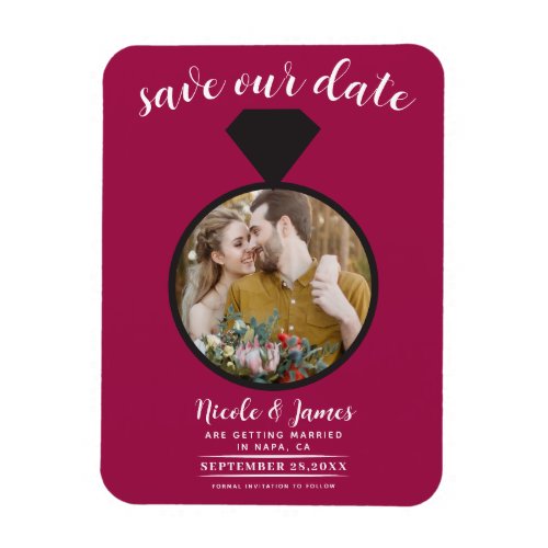 Raspberry Pink Wedding Ring Photo Save the Date Magnet