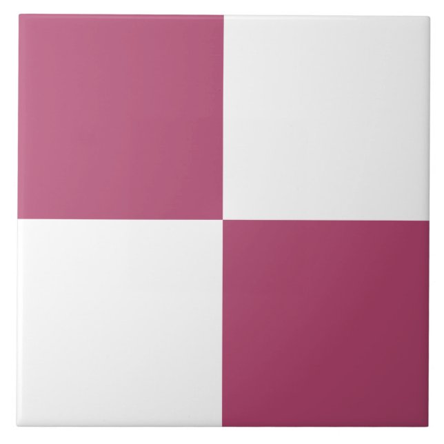 Raspberry Pink White Checkered Ceramic Tile (Front)