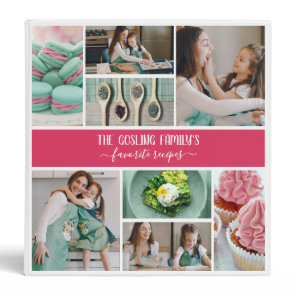 Raspberry Pink White Photo Collage Family Recipes 3 Ring Binder