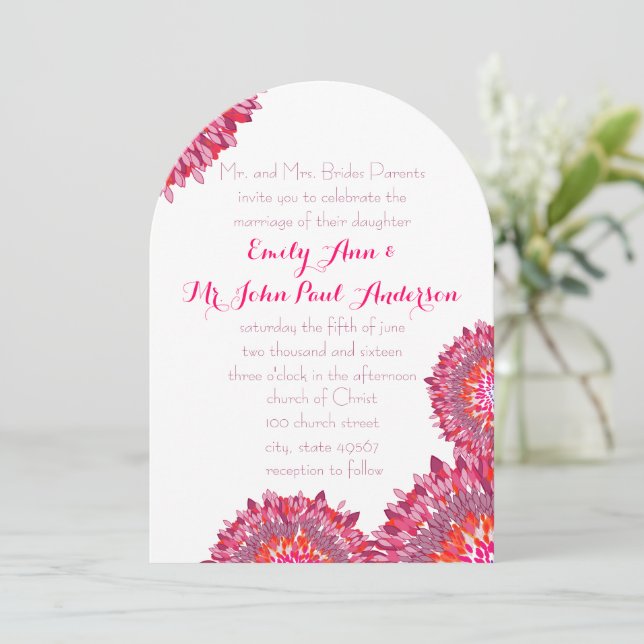 Raspberry Plum Coral Pink Floral Wedding Invitation (Standing Front)