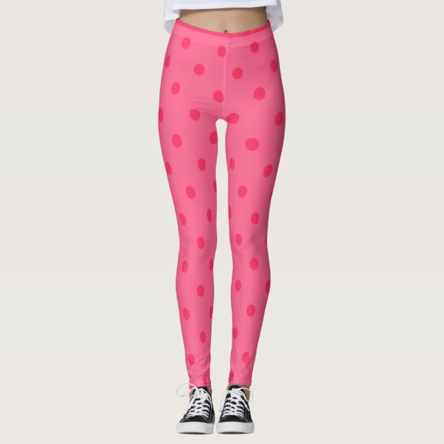 Raspberry Polka Dot Leggings (Front)