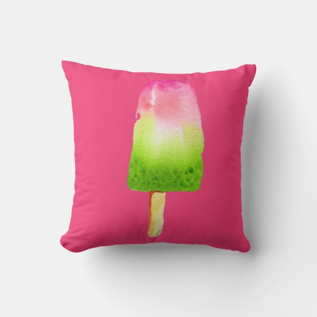 Raspberry popsicle pop art cute food throw pillow (Front)