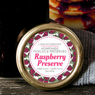 Raspberry preserve red round jam jar food label