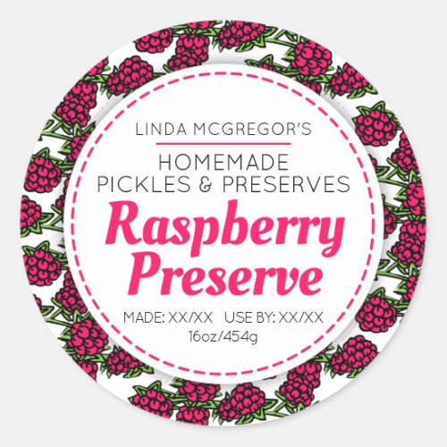 Raspberry preserve red round  jam jar food label