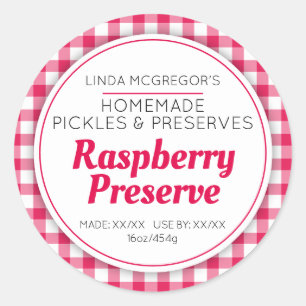 Raspberry preserve red round jam jar food label