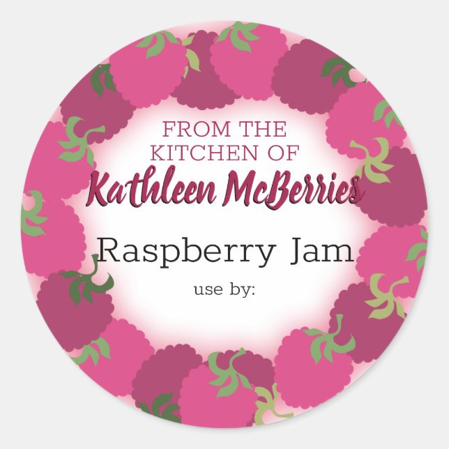 raspberry raspberries fruit jam jelly pie canning classic round sticker (Front)